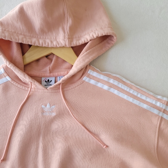 SOLD Adidas Originals Boxy Crop Hoodie Sweatshirt 3 Stripe Ash Pink Small - Picture 2 of 6